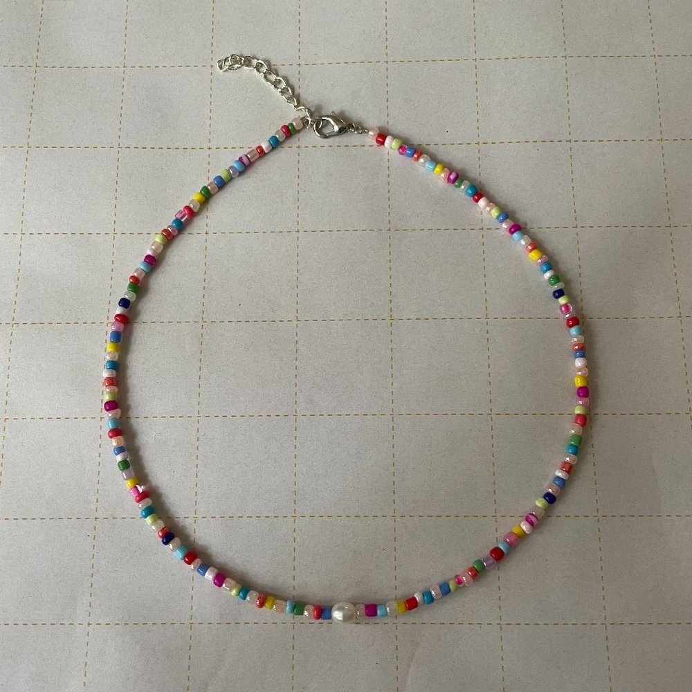 Multicolored Bead Choker Necklace 15 inches